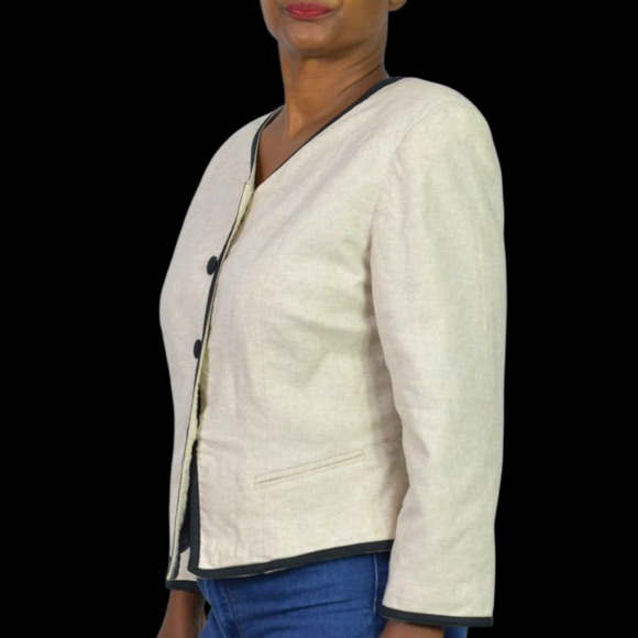 Vintage Althuser Linen Blend Blazer Jacket Beige Crop Tailored Shoulder Pads 10 - Picture 6 of 16